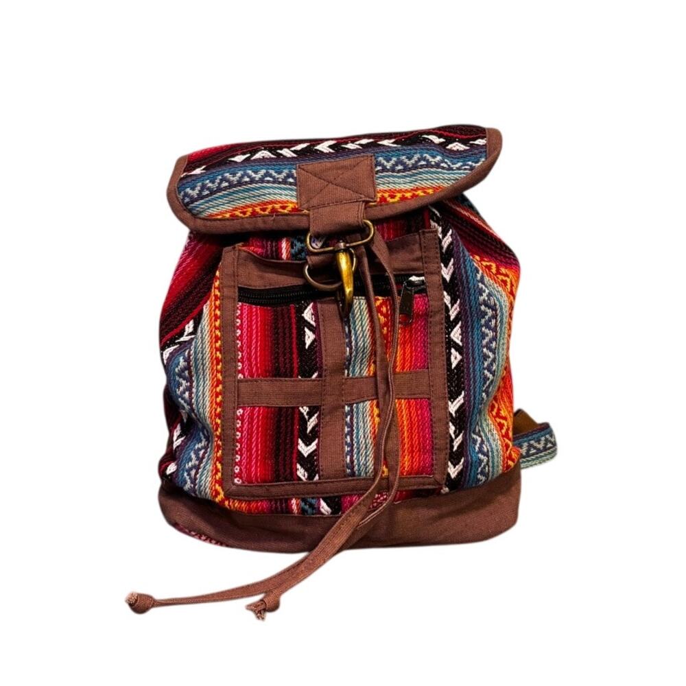 Earthbound Trading Co Multicolor Woven Boho Rucksack Backpack Nepal Cotton